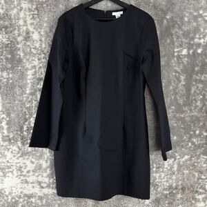 NEW H&M Size L Mini Shift Dress Black Long Sleeve Zip Casual Round Neck NWT